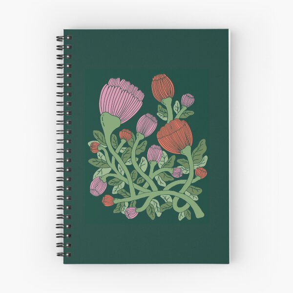 Item preview, Intricate Floral Blooms | Flat Orange & Pink Flowers on Dark Green Background, Intertwined Stems Modern Botanical Design designed and sold by indysign.
