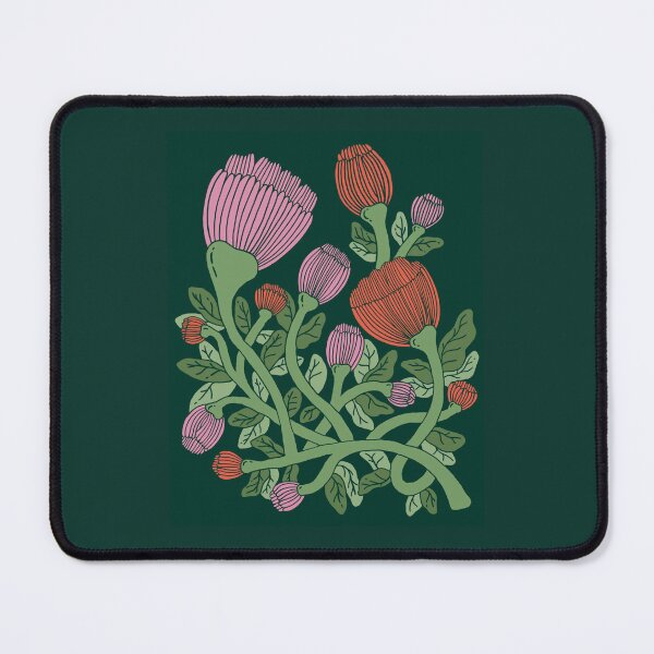 Item preview, Intricate Floral Blooms | Flat Orange & Pink Flowers on Dark Green Background, Intertwined Stems Modern Botanical Design designed and sold by indysign.