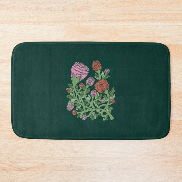 Item preview, Intricate Floral Blooms | Flat Orange & Pink Flowers on Dark Green Background, Intertwined Stems Modern Botanical Design designed and sold by indysign.