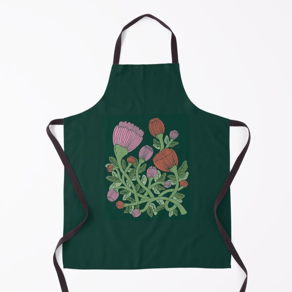 Item preview, Intricate Floral Blooms | Flat Orange & Pink Flowers on Dark Green Background, Intertwined Stems Modern Botanical Design designed and sold by indysign.
