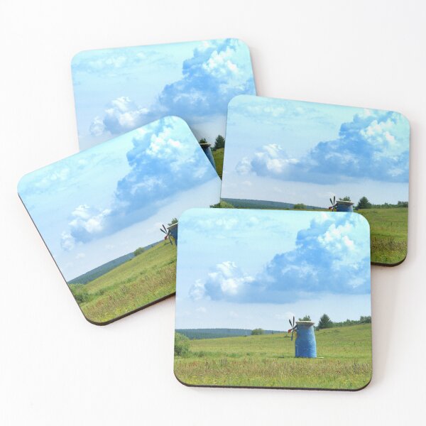 Item preview, Vibrant Blue Windmill in a Serene Countryside Meadow - Whimsical Landscape Photography designed and sold by Luminari Creations.