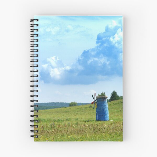 Item preview, Vibrant Blue Windmill in a Serene Countryside Meadow - Whimsical Landscape Photography designed and sold by Luminari Creations.