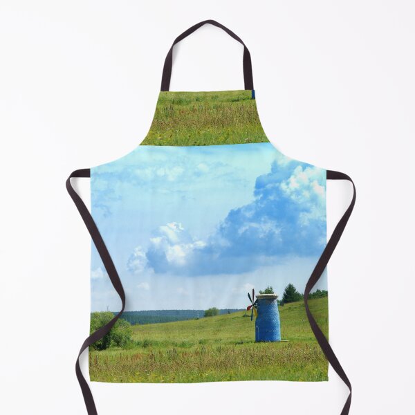Item preview, Vibrant Blue Windmill in a Serene Countryside Meadow - Whimsical Landscape Photography designed and sold by Luminari Creations.