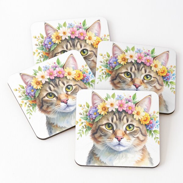 Item preview, CAT WITH FLOWER CROWN designed and sold by cubiask.