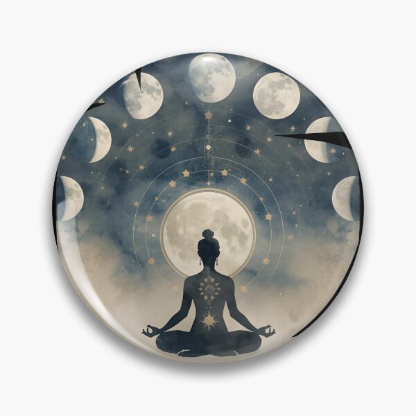Item preview, Elegant moon phases with yogi meditating below, cosmic aura, mystical text ‘Flow With The Moon’ 3 designed and sold by Neon G.
