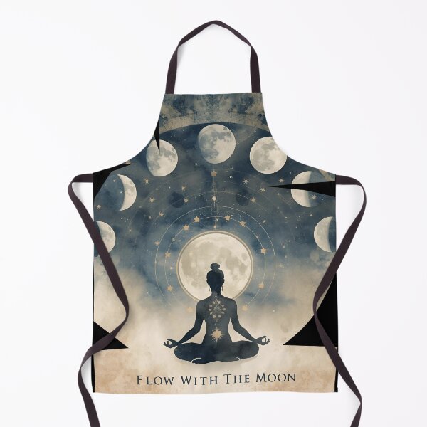 Item preview, Elegant moon phases with yogi meditating below, cosmic aura, mystical text ‘Flow With The Moon’ 3 designed and sold by Neon G.