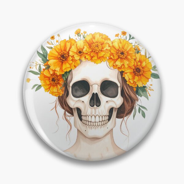 Item preview, SKULL WITH CROWN OF YELLOW FLOWERS designed and sold by cubiask.