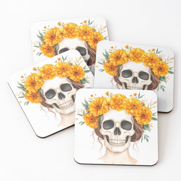 Item preview, SKULL WITH CROWN OF YELLOW FLOWERS designed and sold by cubiask.