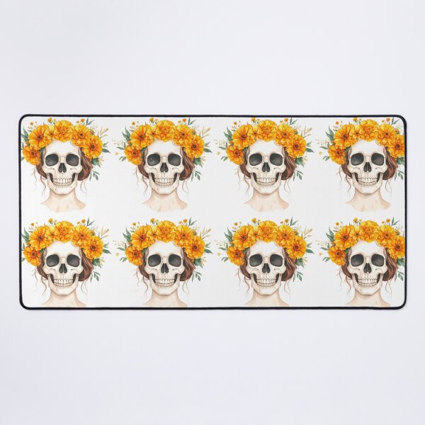 Item preview, SKULL WITH CROWN OF YELLOW FLOWERS designed and sold by cubiask.