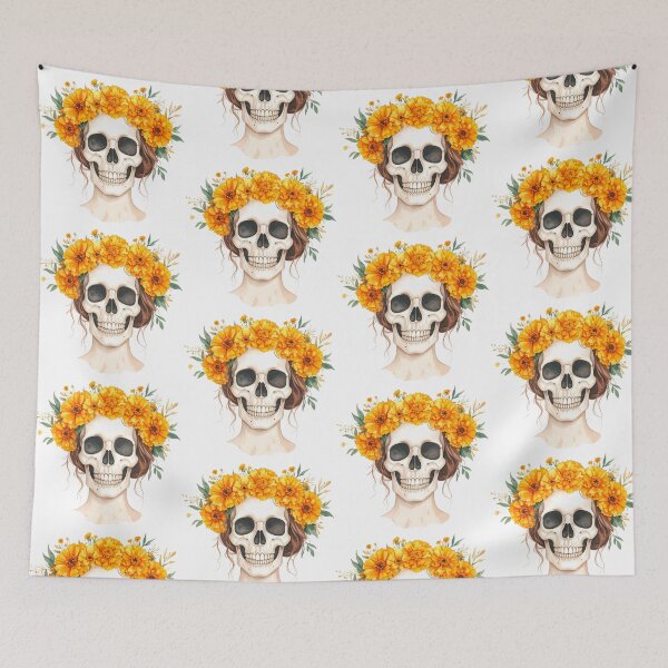 Item preview, SKULL WITH CROWN OF YELLOW FLOWERS designed and sold by cubiask.