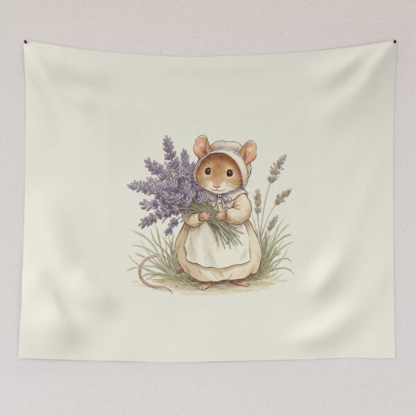 Item preview, Little Mouse with Lavender Bouquet designed and sold by Pasteltone.