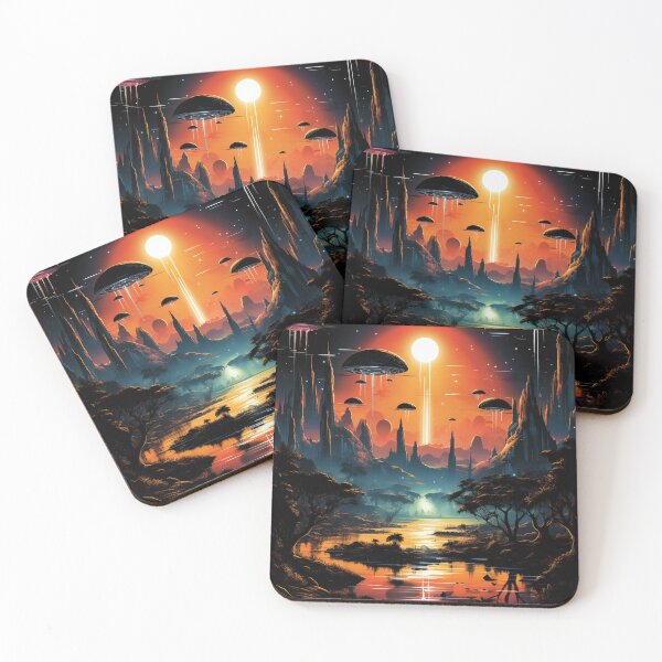 Item preview, Surreal Retro-futuristic Lake and Solar Sunset T-shirt, 80s Sci-Fi AI Art Print designed and sold by WHITE FLAME PRINTS.