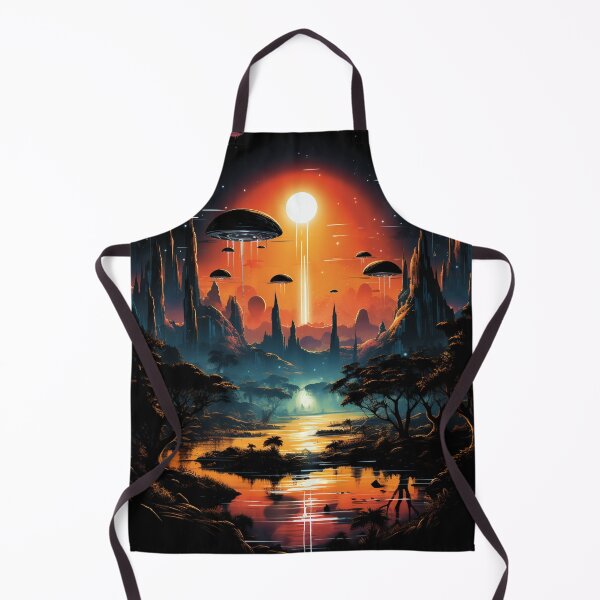 Item preview, Surreal Retro-futuristic Lake and Solar Sunset T-shirt, 80s Sci-Fi AI Art Print designed and sold by WHITE FLAME PRINTS.