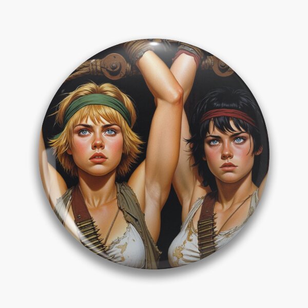 Item preview, Two captive fantasy post apocalyptic warrior women illustration designed and sold by Vintage Designs +.