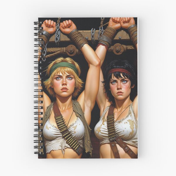 Item preview, Two captive fantasy post apocalyptic warrior women illustration designed and sold by Vintage Designs +.