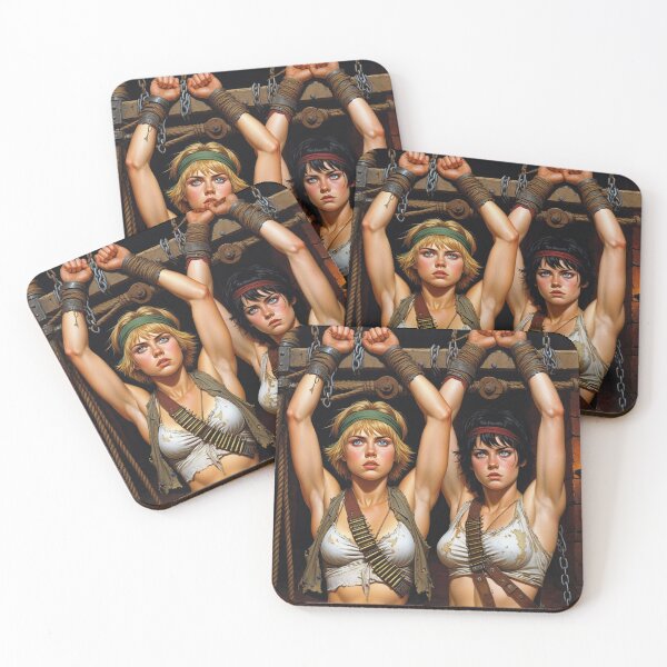 Item preview, Two captive fantasy post apocalyptic warrior women illustration designed and sold by Vintage Designs +.