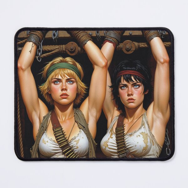 Item preview, Two captive fantasy post apocalyptic warrior women illustration designed and sold by Vintage Designs +.