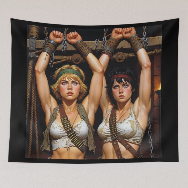Item preview, Two captive fantasy post apocalyptic warrior women illustration designed and sold by Vintage Designs +.