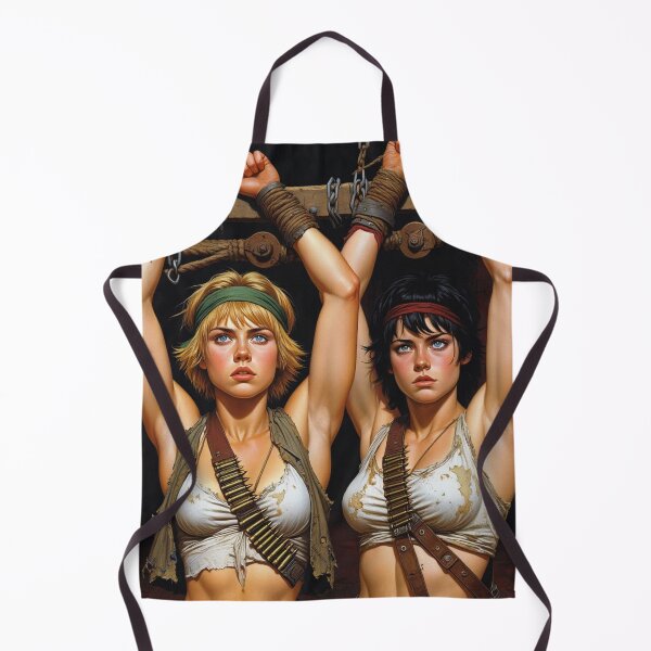 Item preview, Two captive fantasy post apocalyptic warrior women illustration designed and sold by Vintage Designs +.