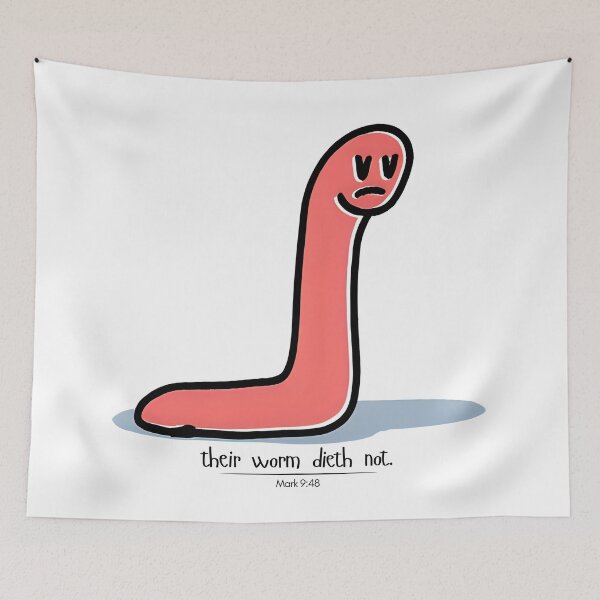 Item preview, Mark 9:48 Bible Verse – Worm Dieth Not Funny Cartoon designed and sold by DesignsByMom.