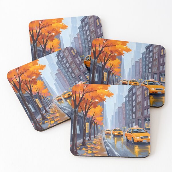 Item preview, Autumn in New York City – Cozy Fall Street Scene with Yellow Cabs designed and sold by The Sandy Design Store.