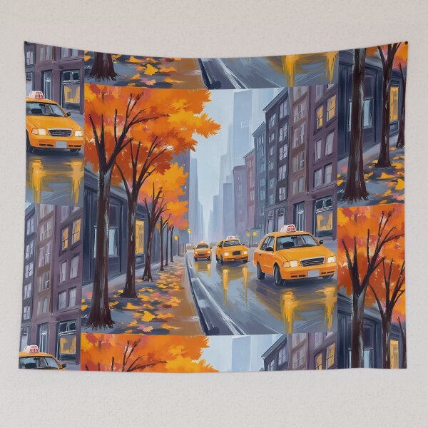 Item preview, Autumn in New York City – Cozy Fall Street Scene with Yellow Cabs designed and sold by The Sandy Design Store.