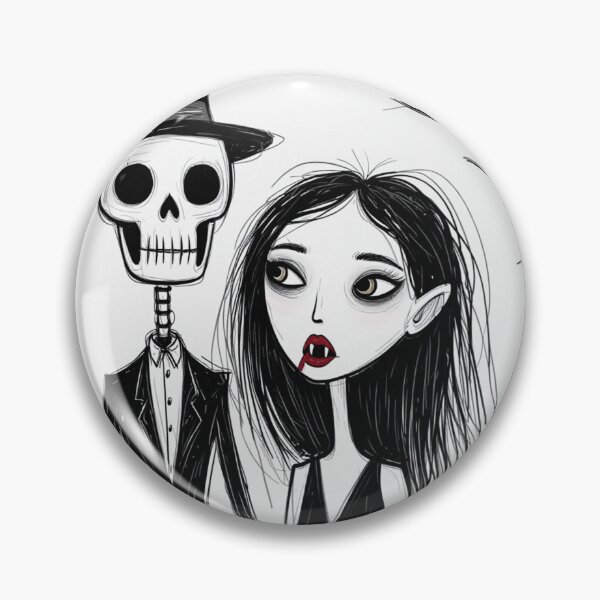 Item preview, Fancy dapper Skeleton man and Vampire girl cool horror art designed and sold by Vintage Designs +.