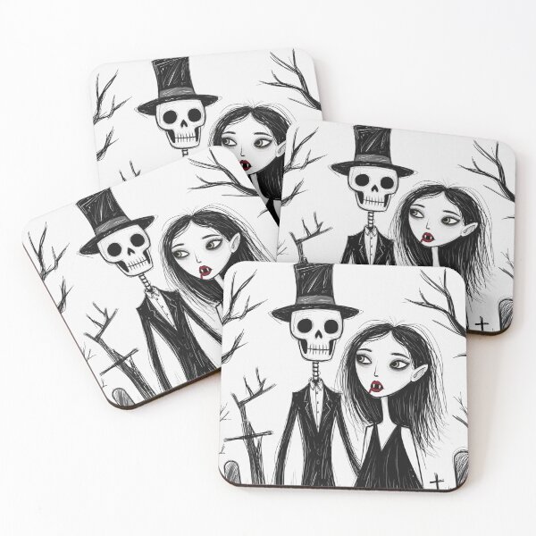 Item preview, Fancy dapper Skeleton man and Vampire girl cool horror art designed and sold by Vintage Designs +.