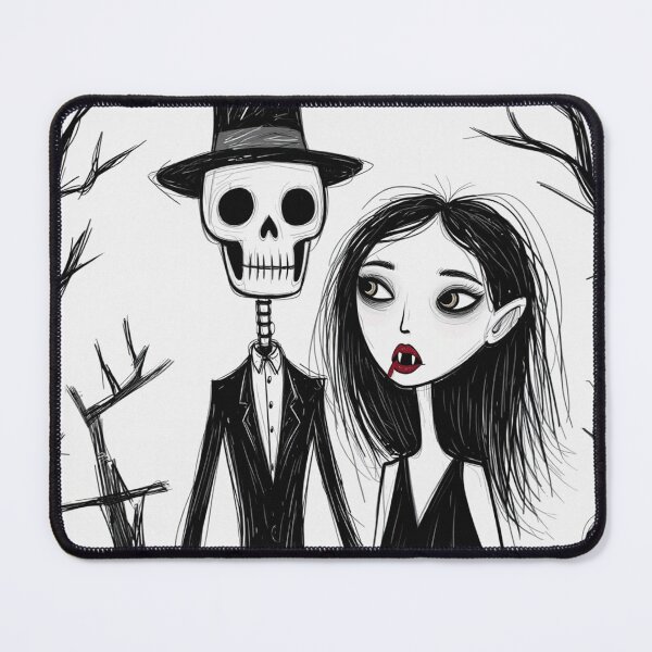 Item preview, Fancy dapper Skeleton man and Vampire girl cool horror art designed and sold by Vintage Designs +.
