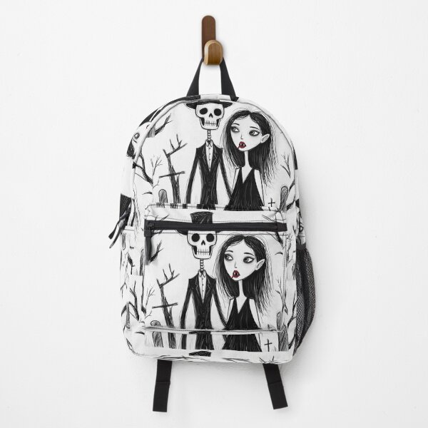 Item preview, Fancy dapper Skeleton man and Vampire girl cool horror art designed and sold by Vintage Designs +.