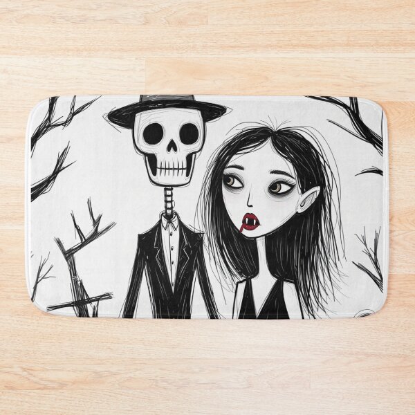 Item preview, Fancy dapper Skeleton man and Vampire girl cool horror art designed and sold by Vintage Designs +.