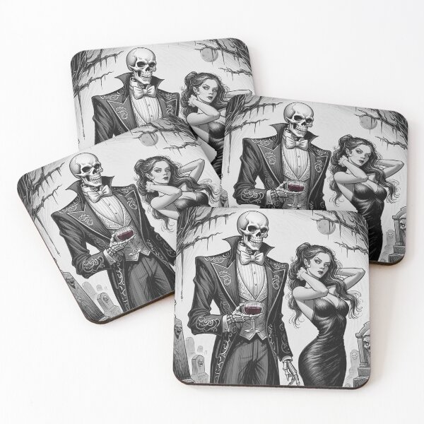 Item preview,  Fancy dapper Skeleton man and Vampire girl cool horror art designed and sold by Vintage Designs +.