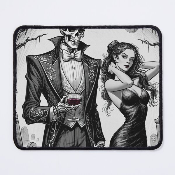 Item preview,  Fancy dapper Skeleton man and Vampire girl cool horror art designed and sold by Vintage Designs +.