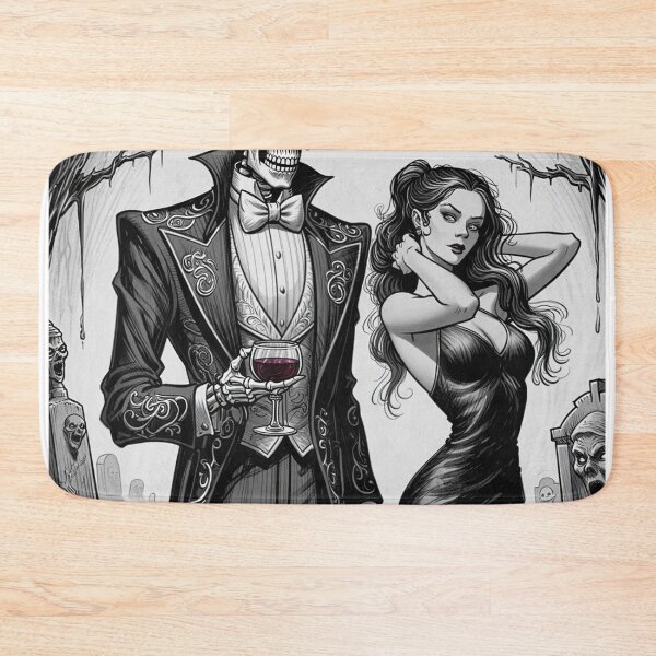 Item preview,  Fancy dapper Skeleton man and Vampire girl cool horror art designed and sold by Vintage Designs +.