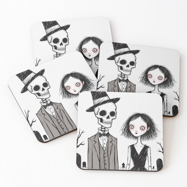 Item preview,  Fancy dapper Skeleton man and Vampire girl cool horror art designed and sold by Vintage Designs +.