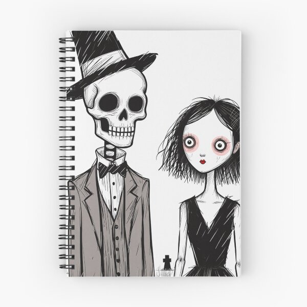 Item preview,  Fancy dapper Skeleton man and Vampire girl cool horror art designed and sold by Vintage Designs +.