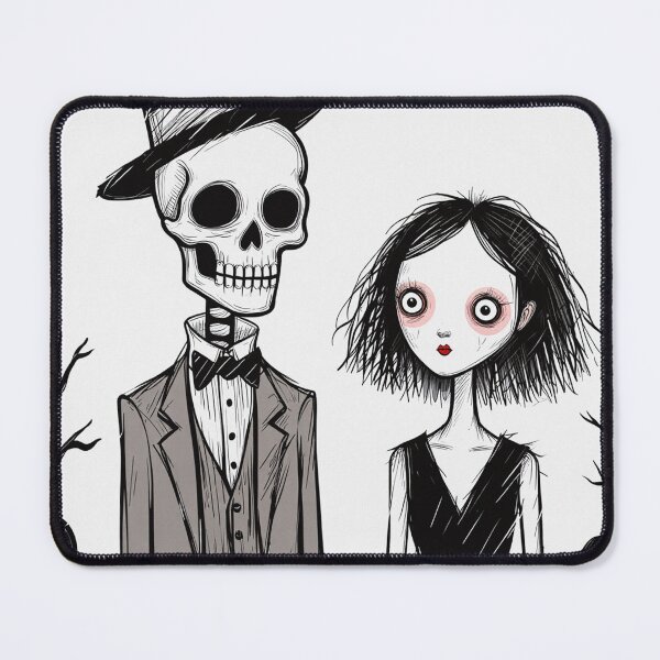 Item preview,  Fancy dapper Skeleton man and Vampire girl cool horror art designed and sold by Vintage Designs +.