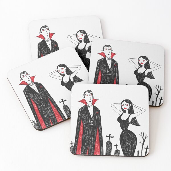 Item preview, Vampire count Dracula and his hypnotic bride  illustration halloween art designed and sold by Vintage Designs +.