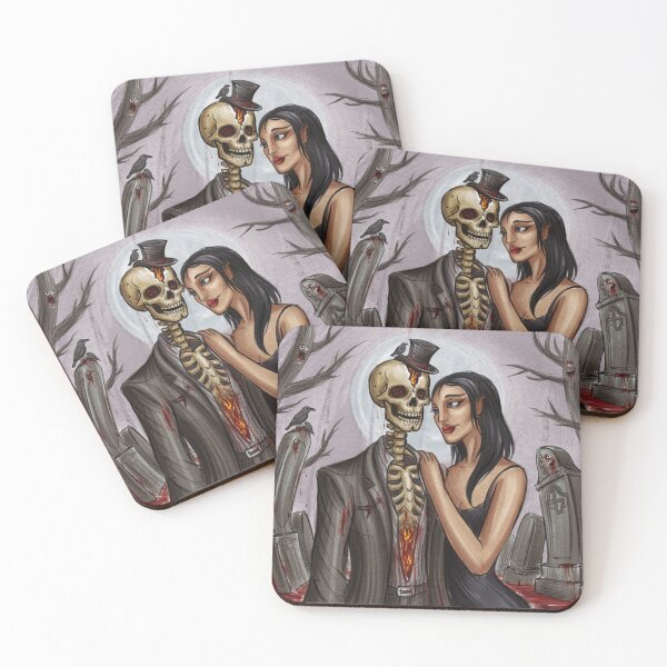 Item preview,   Fancy dapper Skeleton man and Vampire girl cool horror art designed and sold by Vintage Designs +.