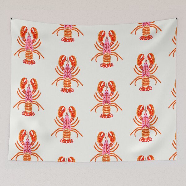 Item preview, Ilustración minimalista de langosta | Arte plano de animales marinos en rosa, naranja y rojo, arte mural moderno del océano designed and sold by indysign.