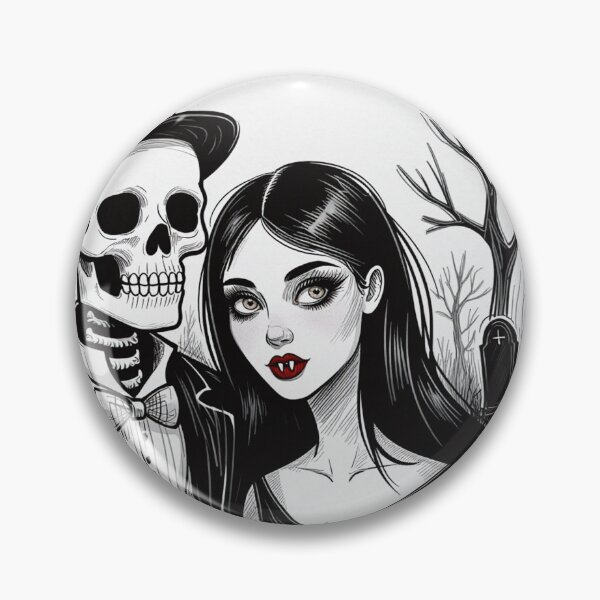 Item preview, Fancy dapper Skeleton man and Vampire girl cool horror art designed and sold by Vintage Designs +.