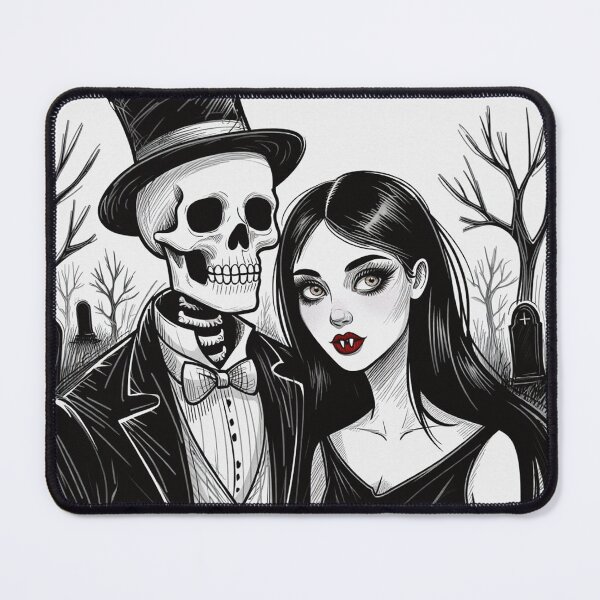 Item preview, Fancy dapper Skeleton man and Vampire girl cool horror art designed and sold by Vintage Designs +.