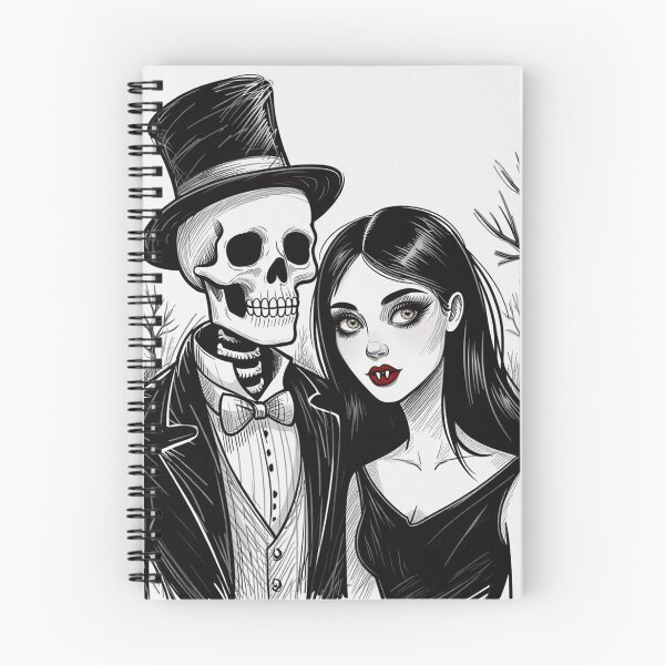 Item preview, Fancy dapper Skeleton man and Vampire girl cool horror art designed and sold by Vintage Designs +.