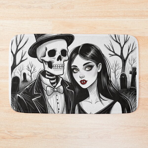 Item preview, Fancy dapper Skeleton man and Vampire girl cool horror art designed and sold by Vintage Designs +.