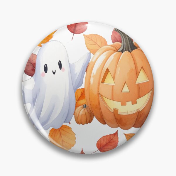 Item preview, Halloween friends ghost and pumpkin with autumn leaves designed and sold by LiskoDesign.