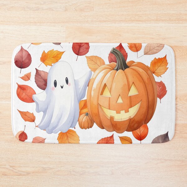 Item preview, Halloween friends ghost and pumpkin with autumn leaves designed and sold by LiskoDesign.