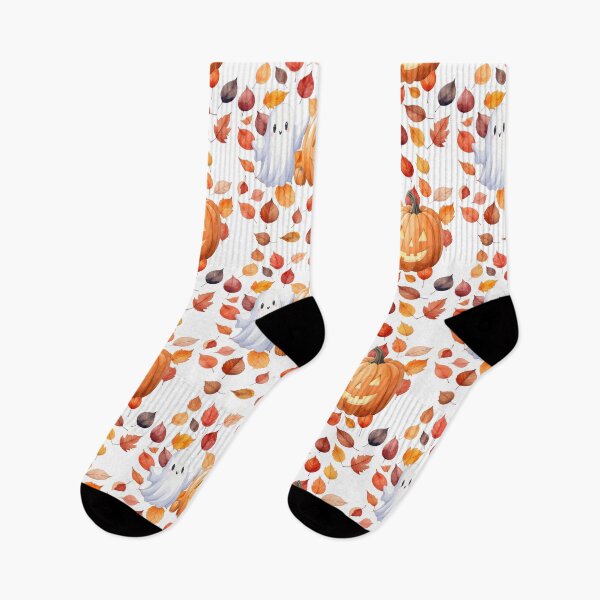 Item preview, Halloween friends ghost and pumpkin with autumn leaves designed and sold by LiskoDesign.