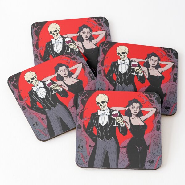Item preview, Fancy dapper Skeleton man and Vampire girl cool horror art designed and sold by Vintage Designs +.