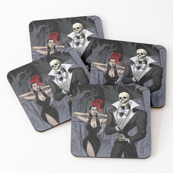 Item preview, Fancy dapper Skeleton man and Vampire girl cool horror art designed and sold by Vintage Designs +.