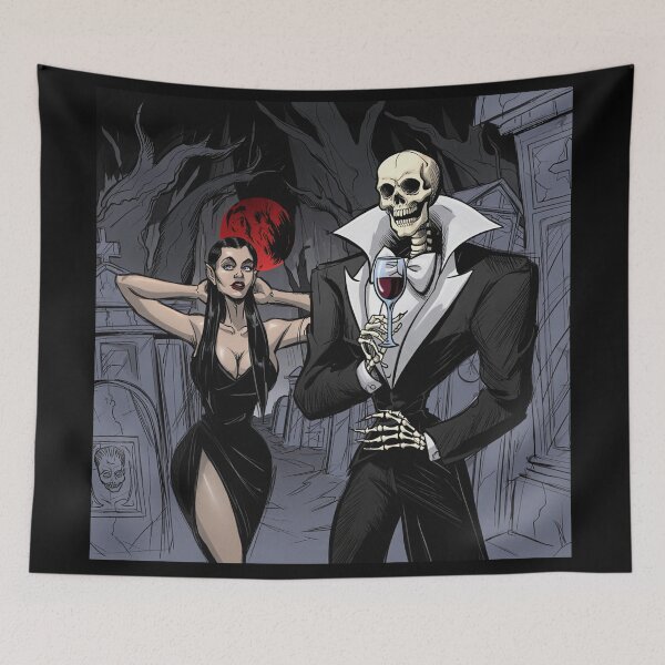 Item preview, Fancy dapper Skeleton man and Vampire girl cool horror art designed and sold by Vintage Designs +.